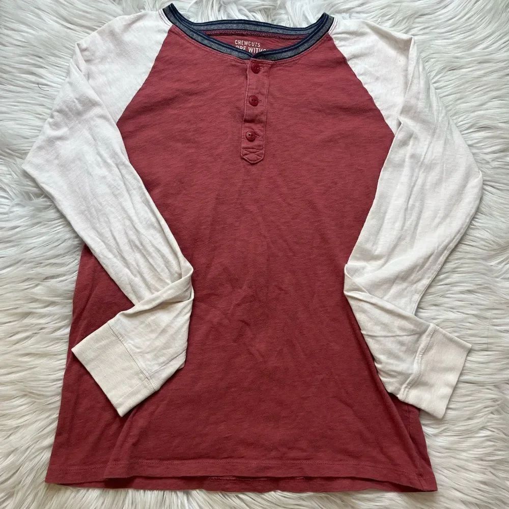Crewcuts Red and White Long Sleeve Henley Shirt Size 16